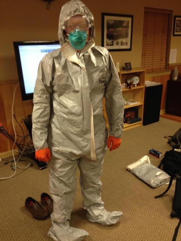 Capt Steve sporting the latest hazmat wear during our donning/doffing ebola drill.
