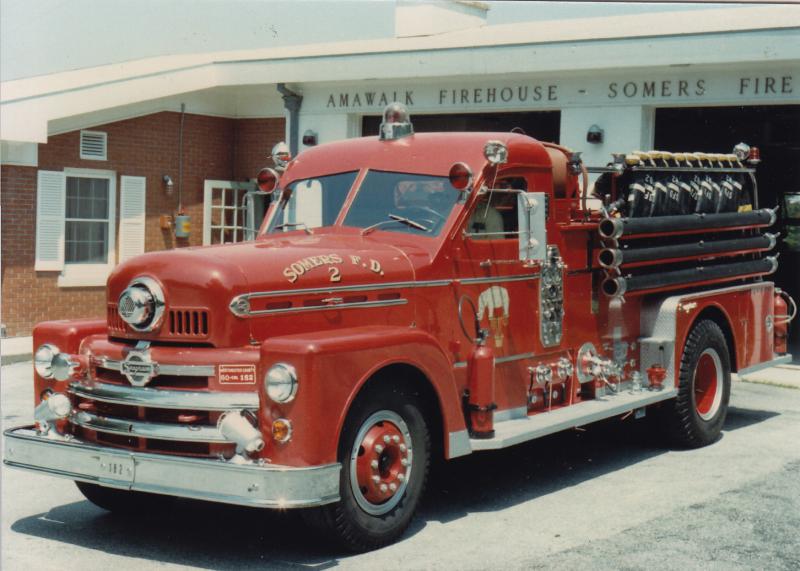 Eng 182.  
1958-2007.  
1958 Seagrave 531B.  
750 GPM pumper.  
500 Gallons.