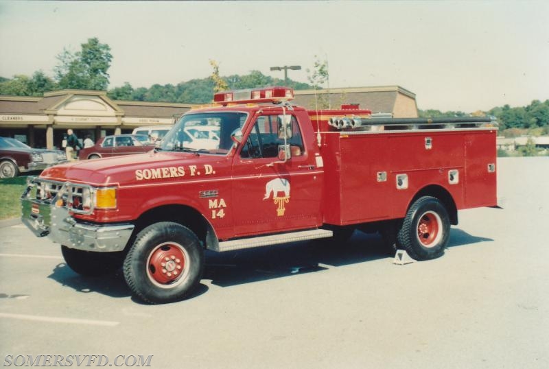 MA-14.  1987-2007.  
1987 Ford F350/Pro-Trac 4x4.  
250 GPM brush fire unit.  
250 Gallons.  
Became Utility-34 in 2007.  
